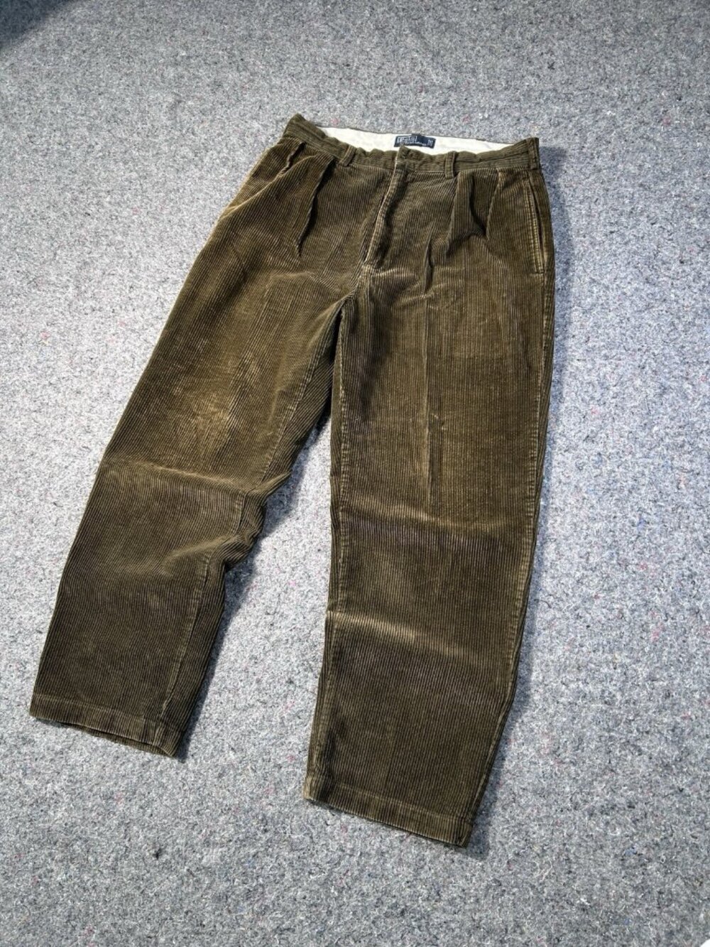 Vintage Polo Cords Ralph Lauren Corduroy Pleated Trousers Olive Brown Size 34x30